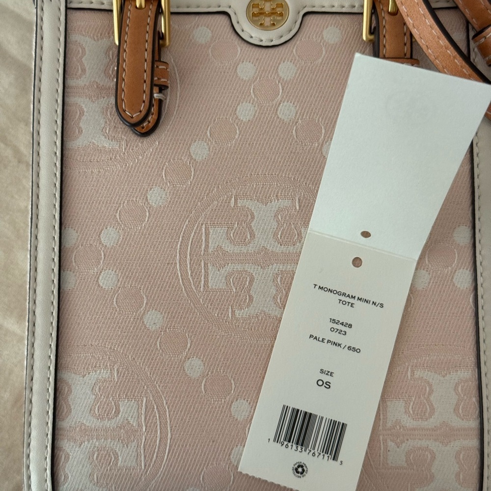 Tory Burch Mini T Monogram Perforated Leather Tote Crossbody, pale pink, NWT - Picture 7 of 11